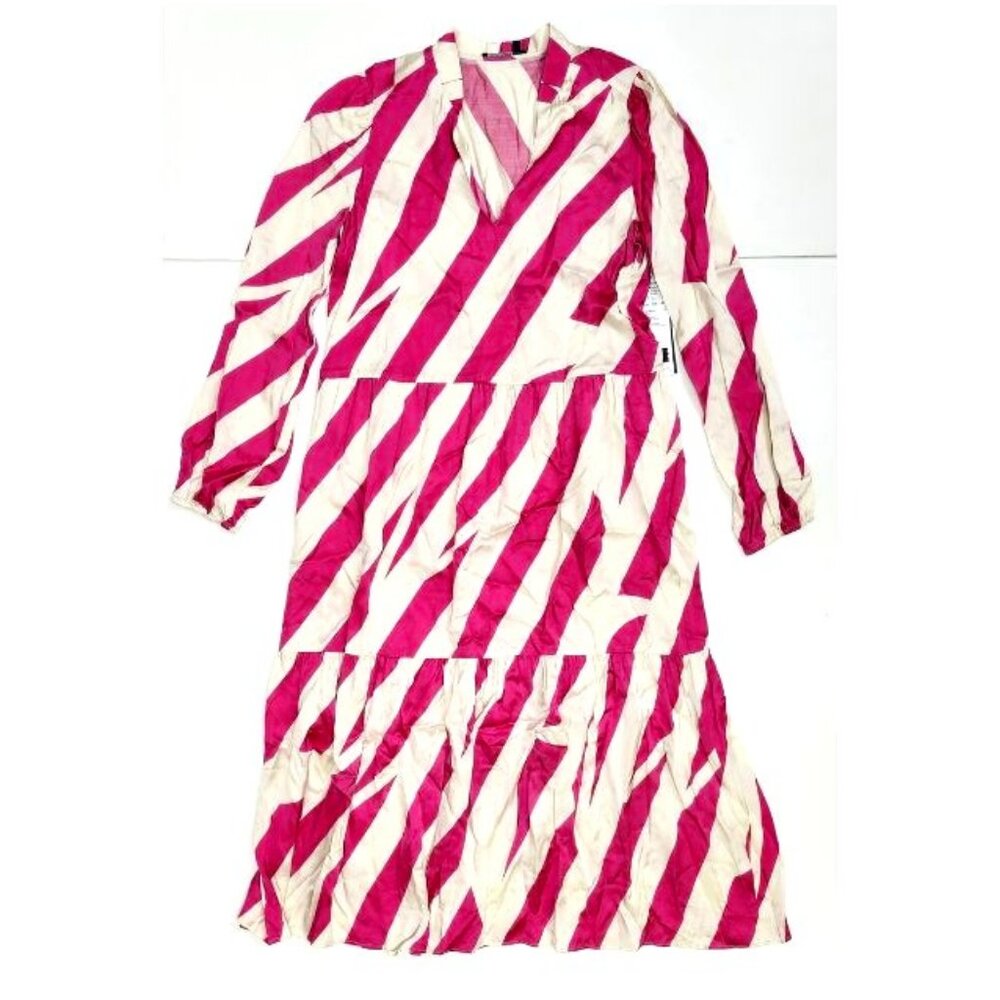 Marc Aurel Women's Pink & White Striped Tiered Sleeved Dress Size 6